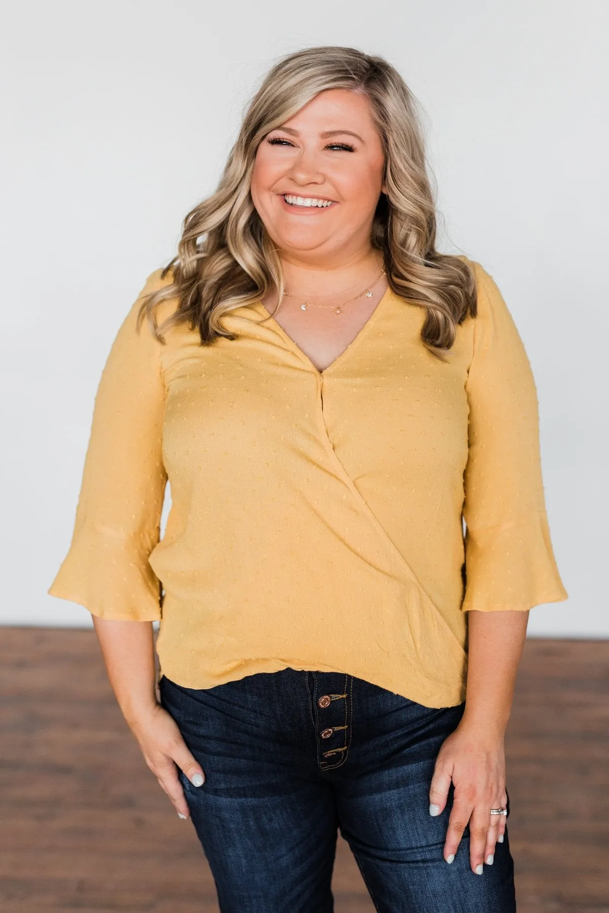 Lots Of Laughs V-Neck Wrap Top- Mustard