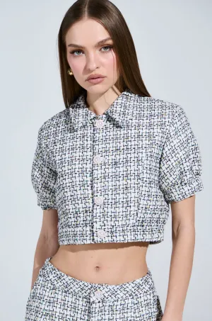 LULU SHORT SLEEVE TWEED BLOUSE