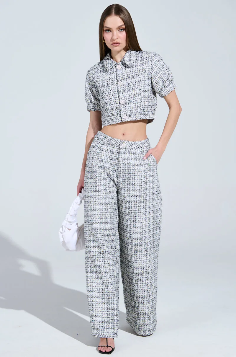 LULU SHORT SLEEVE TWEED BLOUSE
