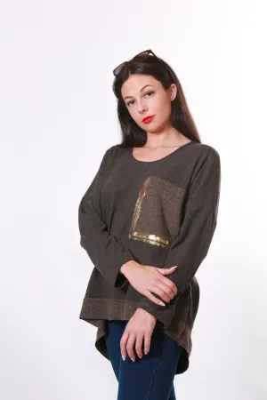 Made in Italy V neck knit with gold embellishment - Brown
