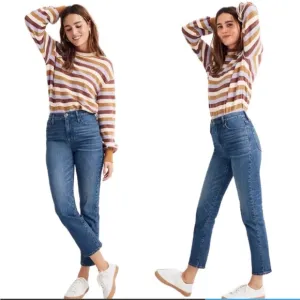 Madewell Classic Straight Jean Tapered Mom Stretch Denim Jeans medium blue 28