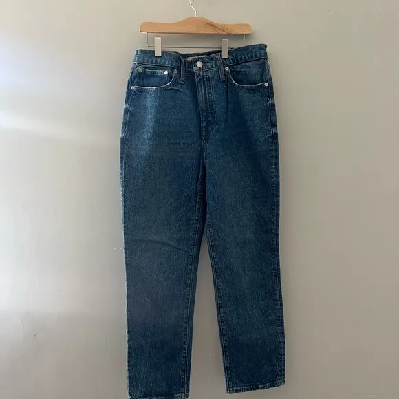 Madewell Classic Straight Jean Tapered Mom Stretch Denim Jeans medium blue 28
