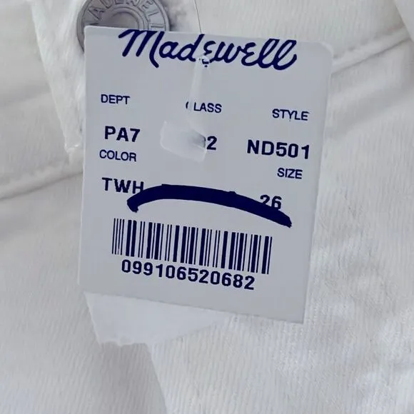 Madewell NWT The Perfect Vintage Jeans Size 26 in Tile White | High Rise