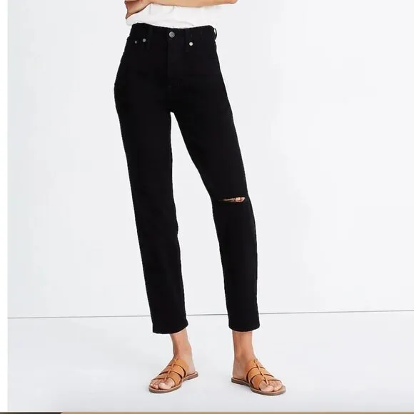 Madewell The Petite Perfect Vintage Jean in Stone Black Knee-Slit Edition