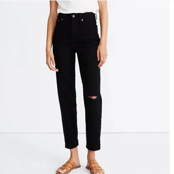 Madewell The Petite Perfect Vintage Jean in Stone Black Knee-Slit Edition