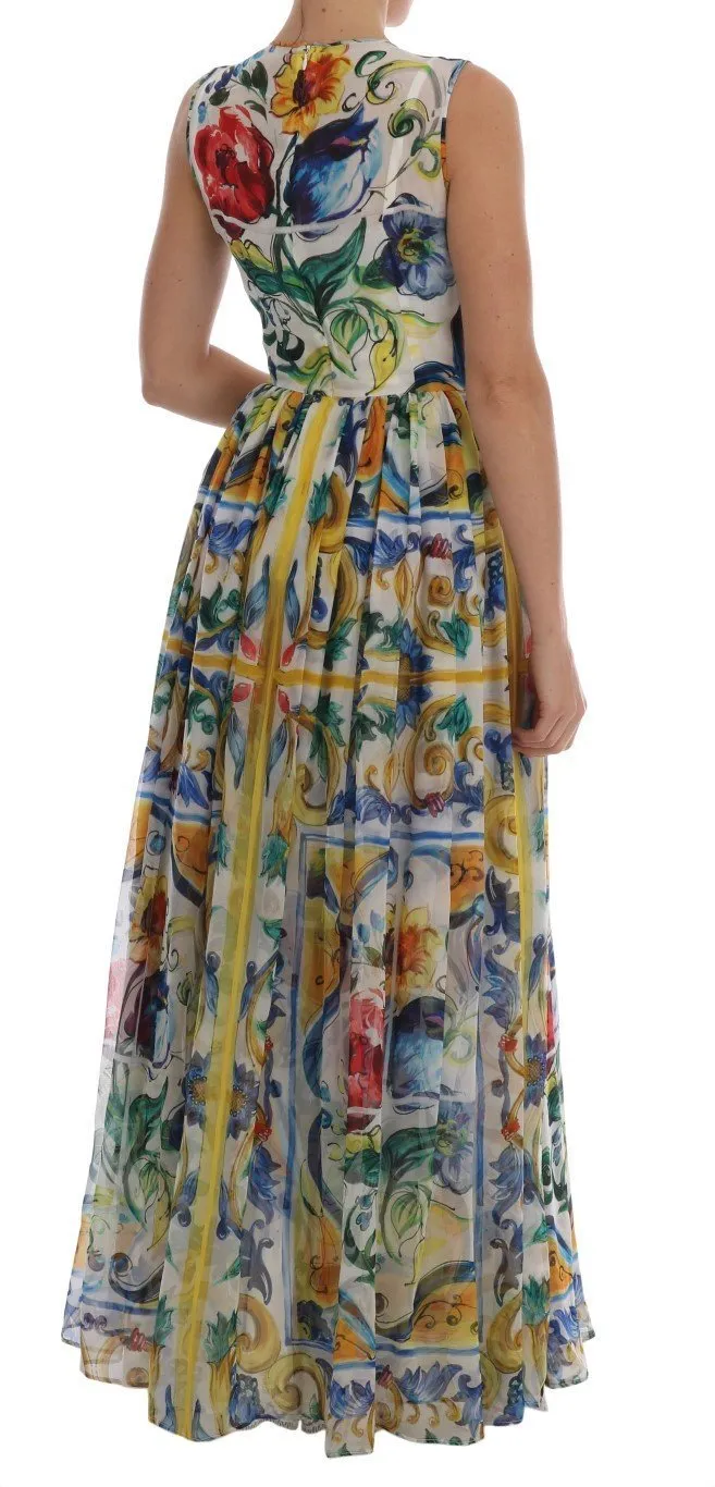 Majolica Print Silk A-line Maxi Dress
