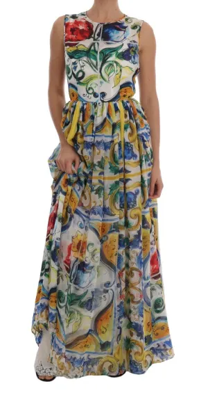 Majolica Print Silk A-line Maxi Dress