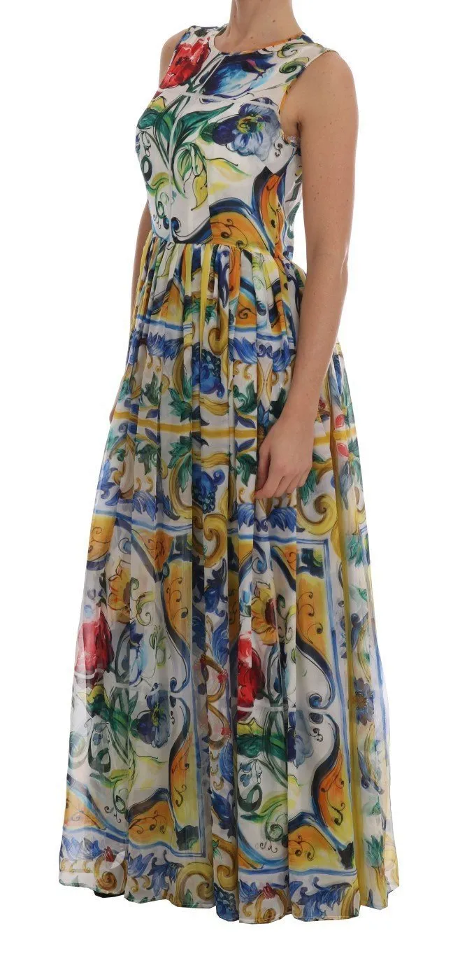 Majolica Print Silk A-line Maxi Dress
