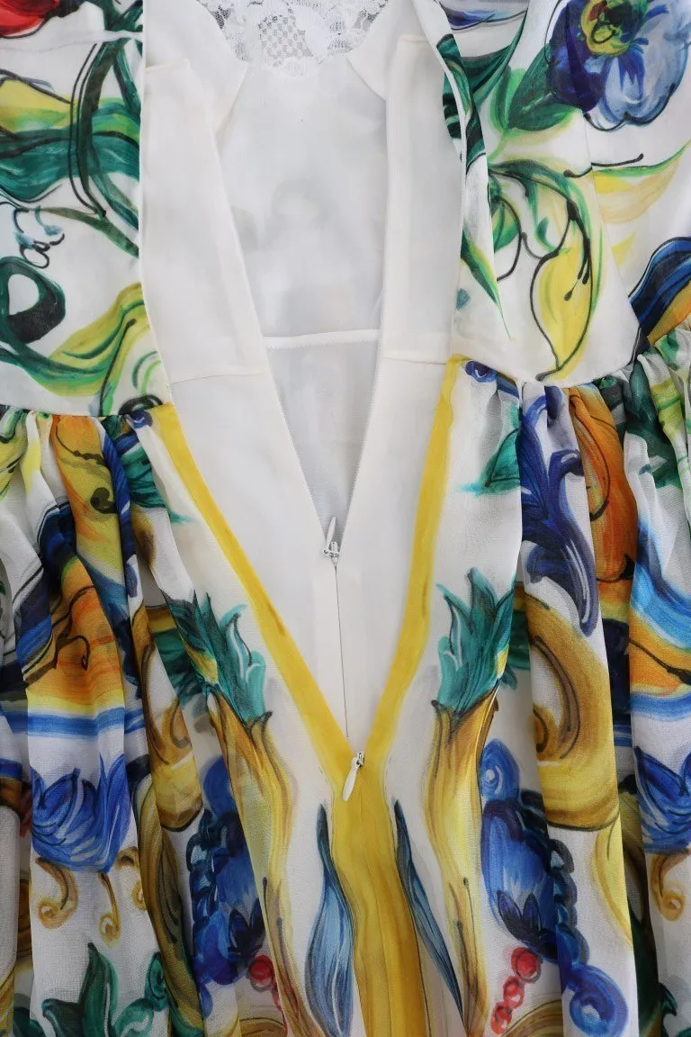 Majolica Print Silk A-line Maxi Dress