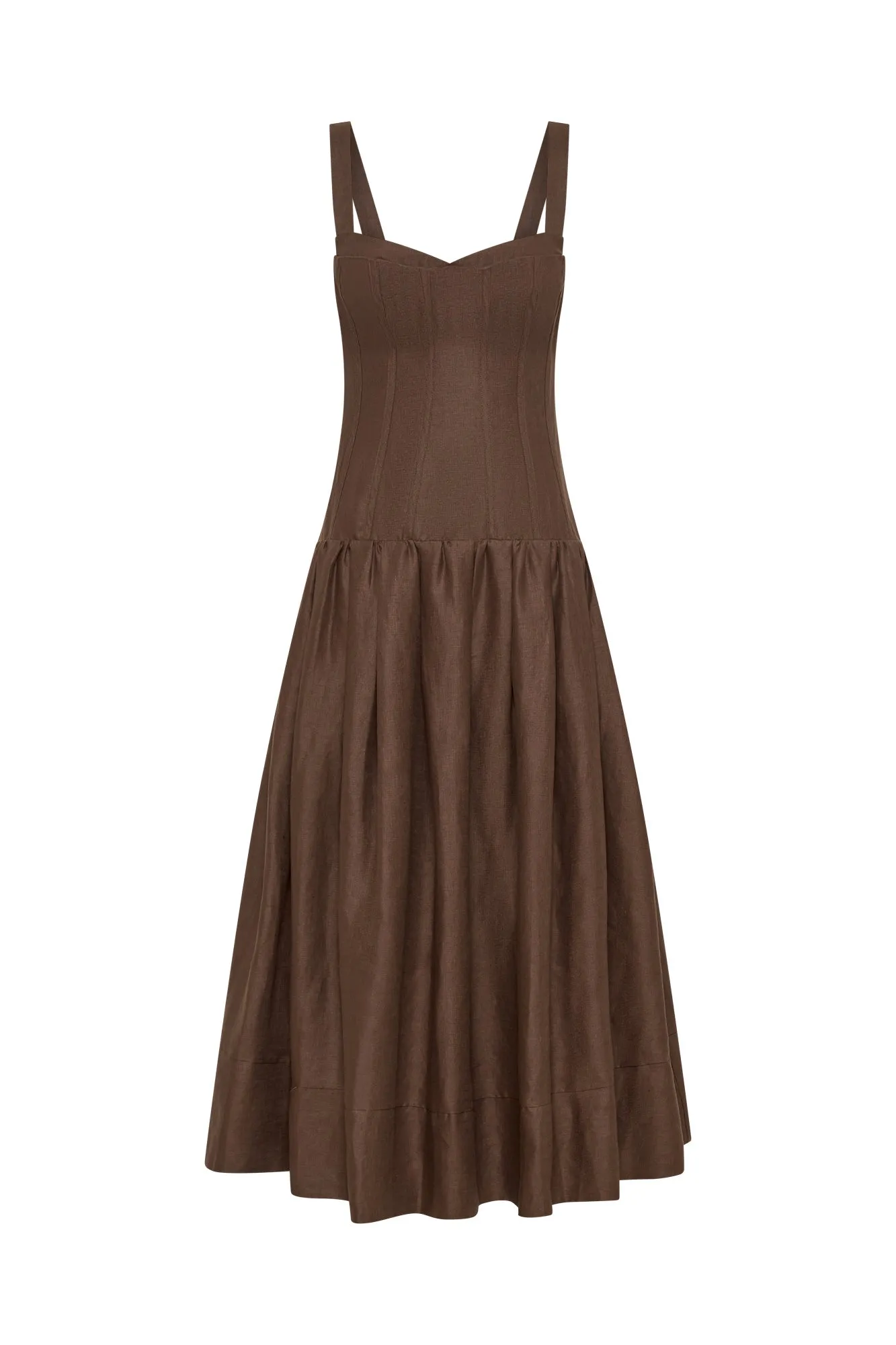 MAKENNA DROP WAIST CORSET MIDI DRESS - CIGAR