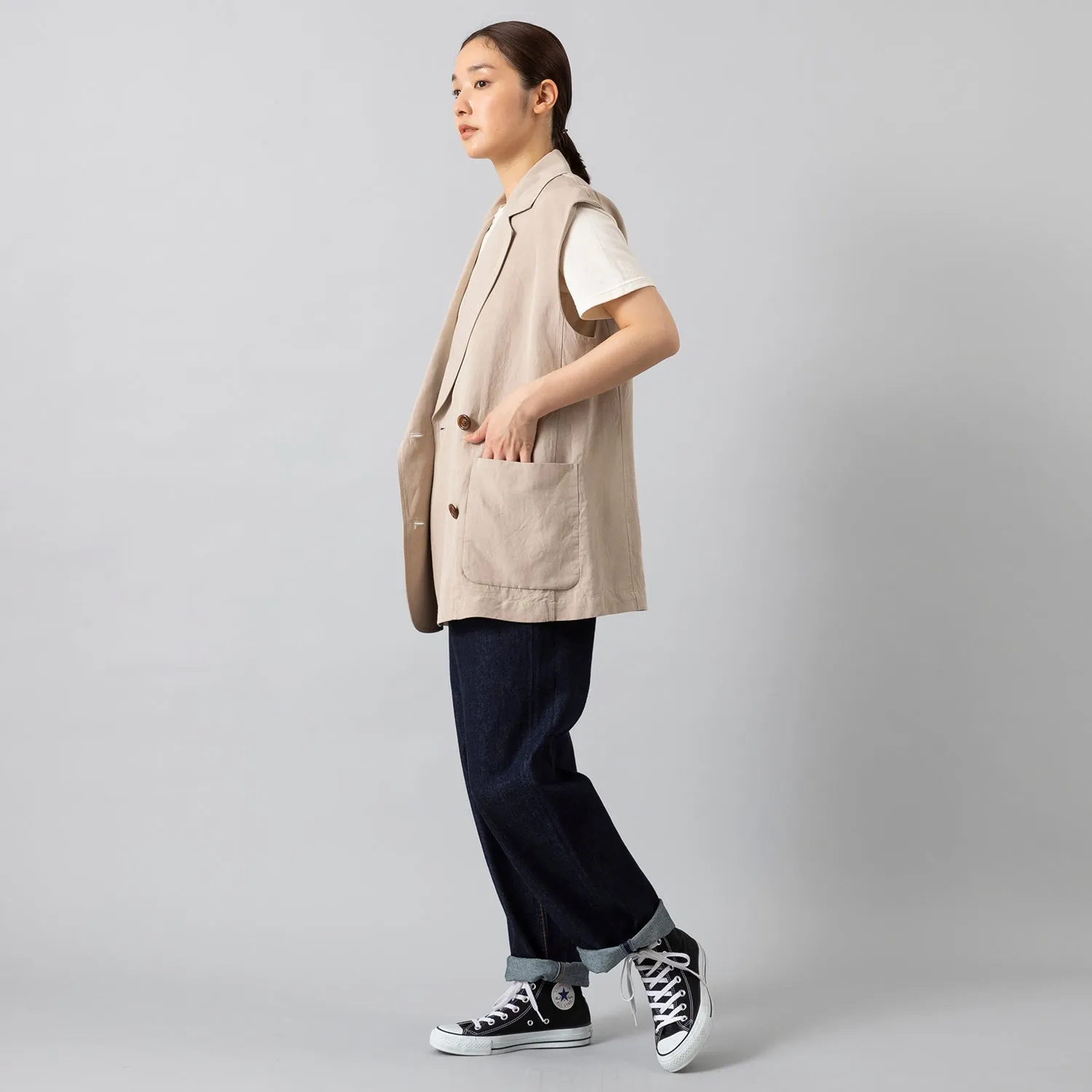 MANON | マノン　RAYON LINEN NO SLEEVE JKT