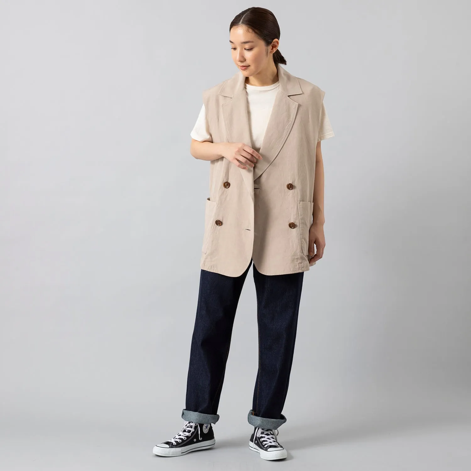 MANON | マノン　RAYON LINEN NO SLEEVE JKT