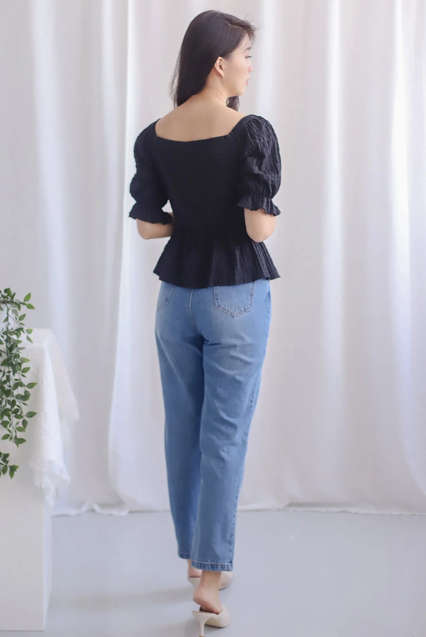 Melody Organza Peplum Buttons Top In Black