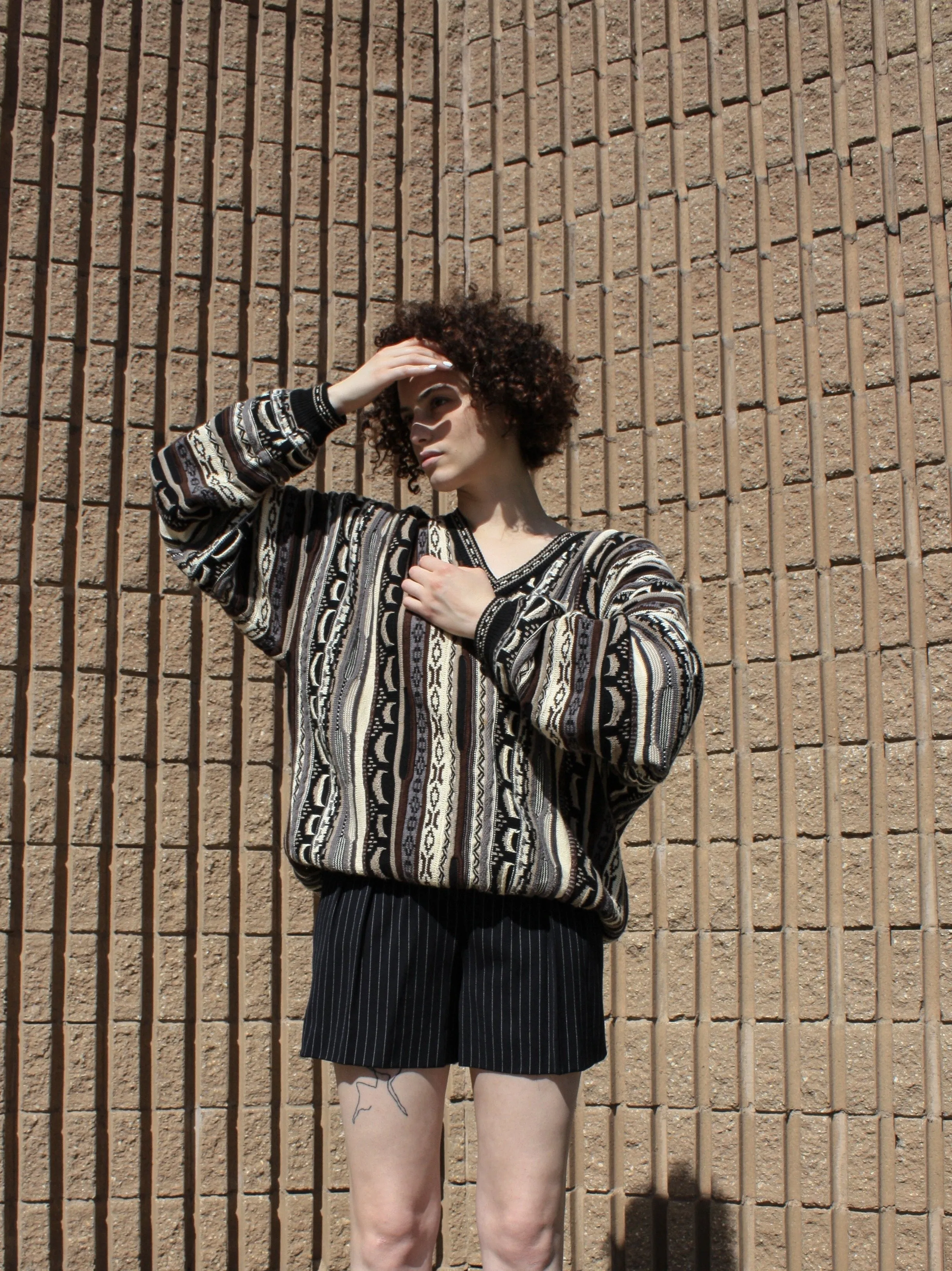 Mixed Media V-Neck Knit