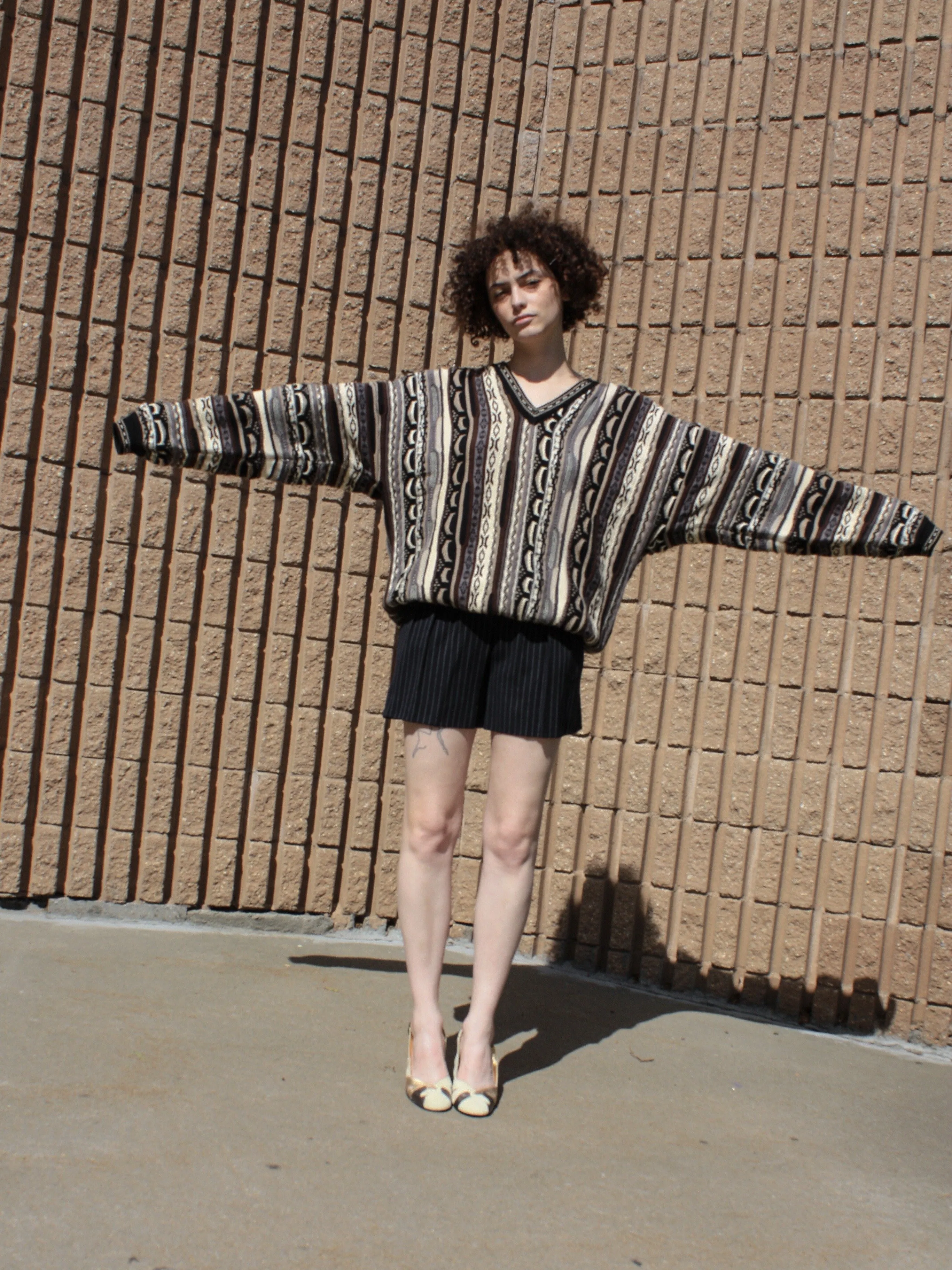 Mixed Media V-Neck Knit
