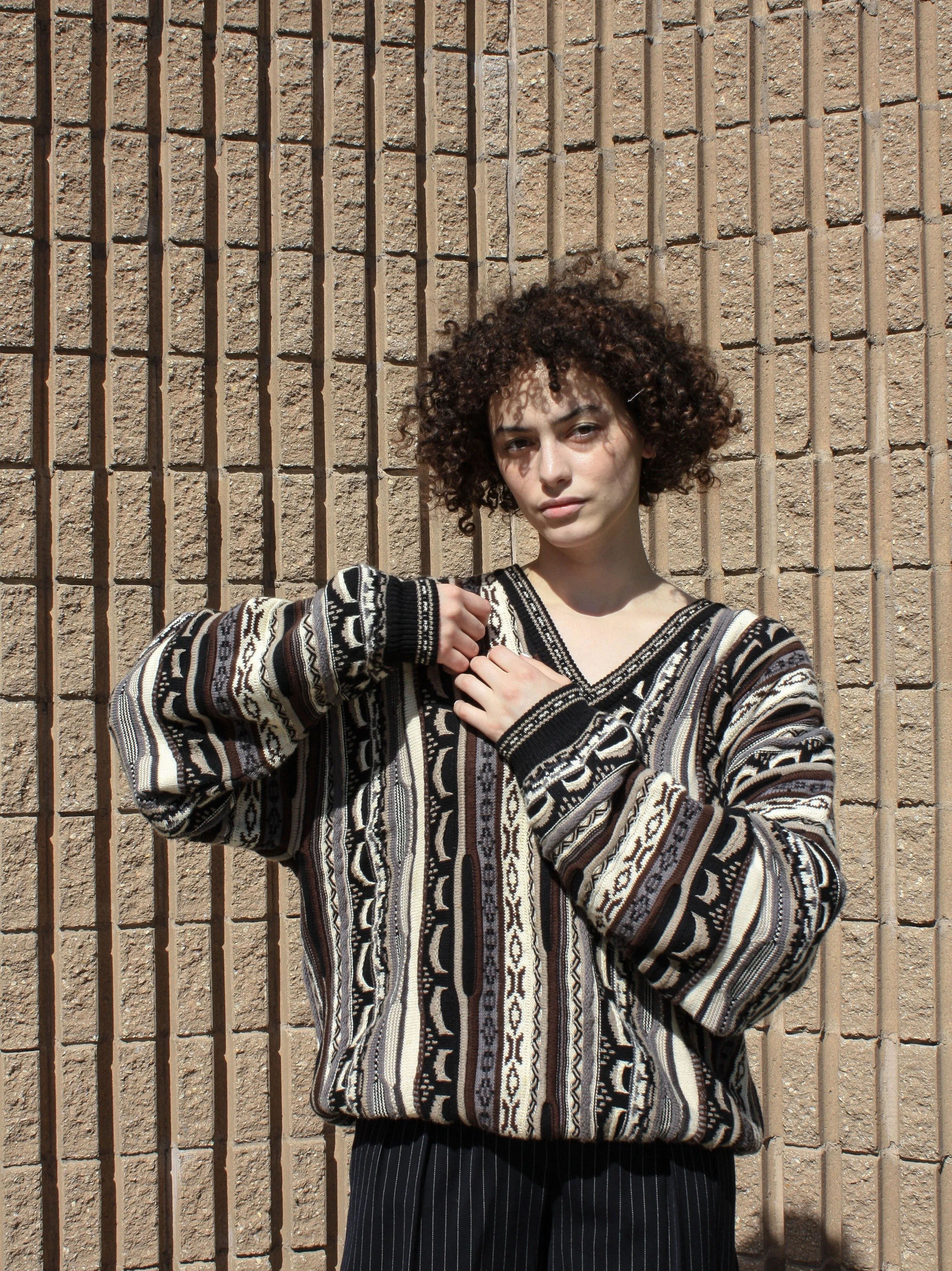 Mixed Media V-Neck Knit