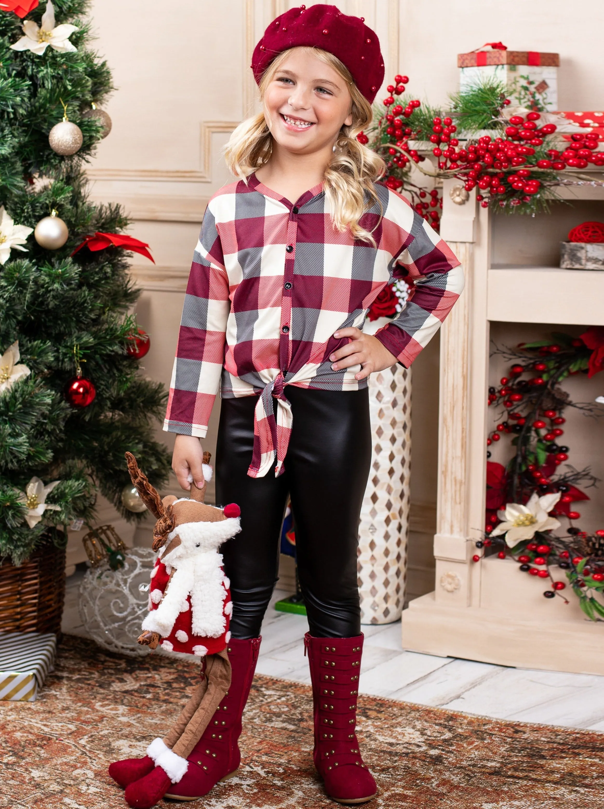 Mommy and Me Glad In Plaid Knot Hem Top