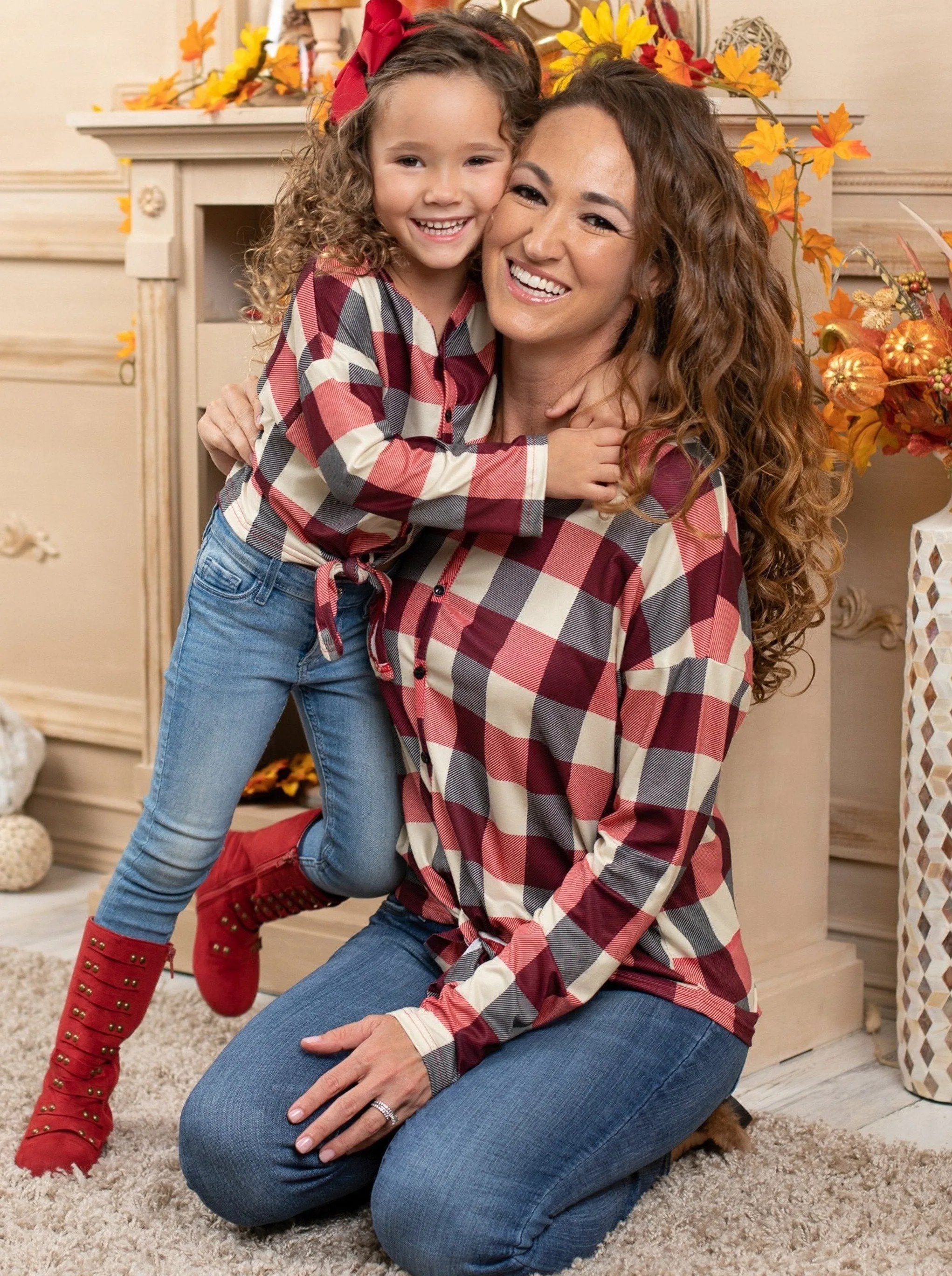 Mommy and Me Glad In Plaid Knot Hem Top
