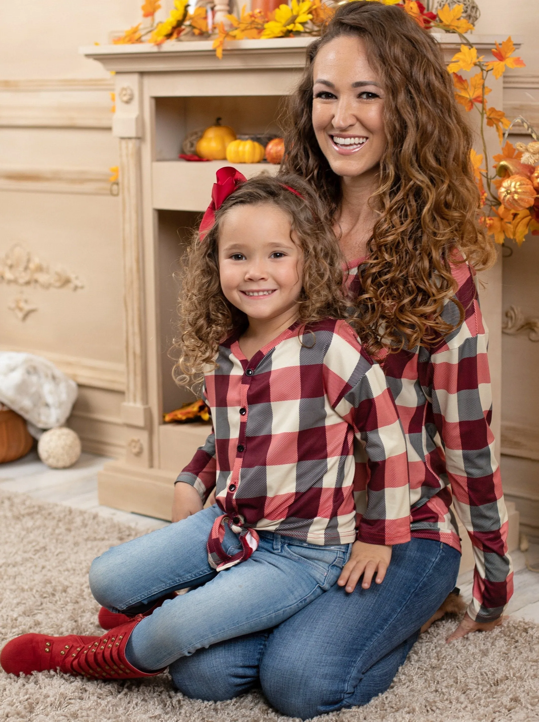 Mommy and Me Glad In Plaid Knot Hem Top