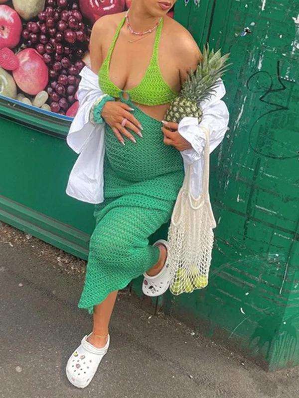 Momnfancy White Off Shoulder Knit Coverup Dress Mesh Bodycon Beach Hollow Cut Out Maternity Maxi Dress