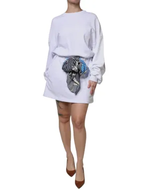 MSGM Women White Dress 100% Cotton Solid Long Sleeves Mini Bodycon Size IT 40 S