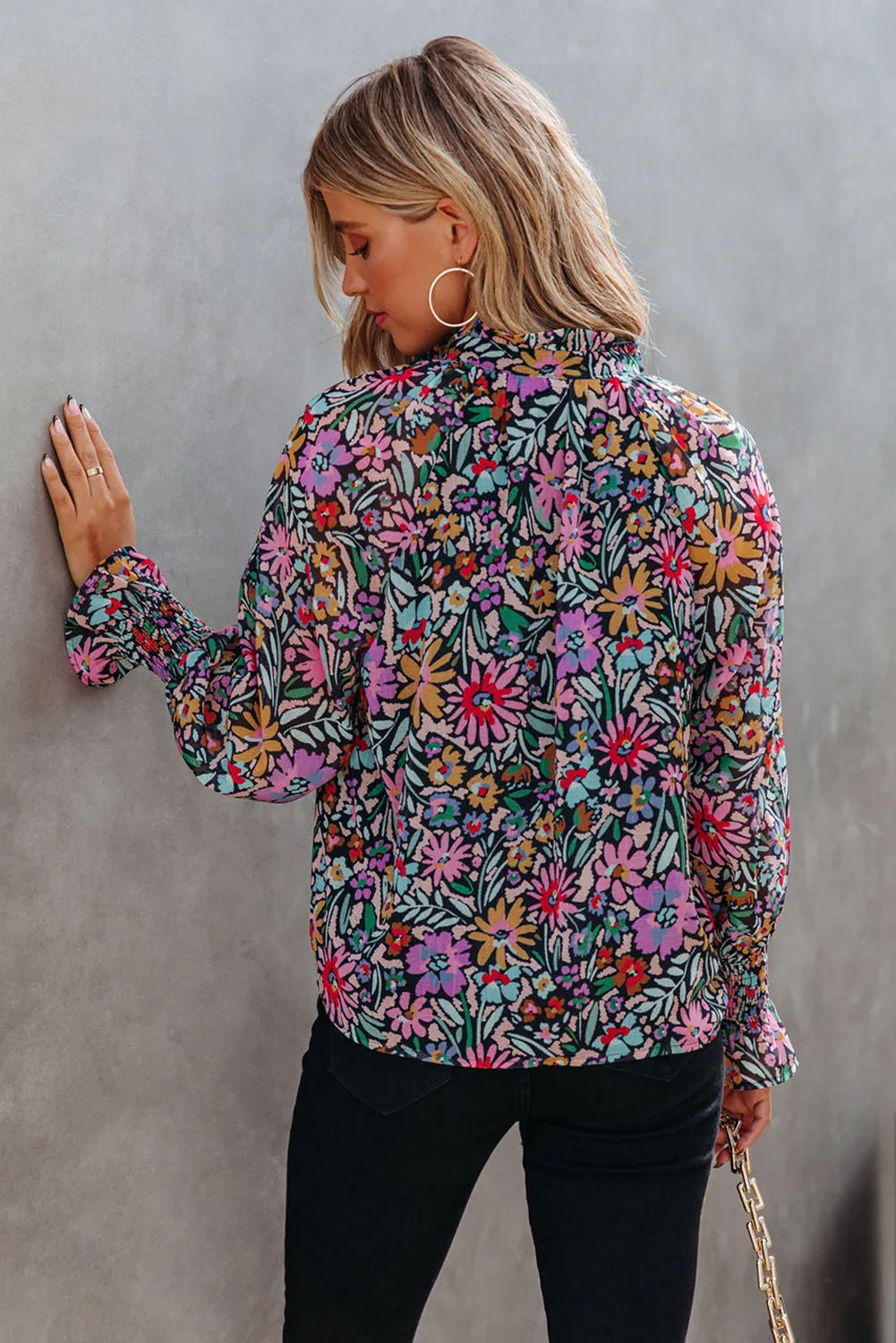 Multicolor Floral Long Sleeve V-Neck Blouse