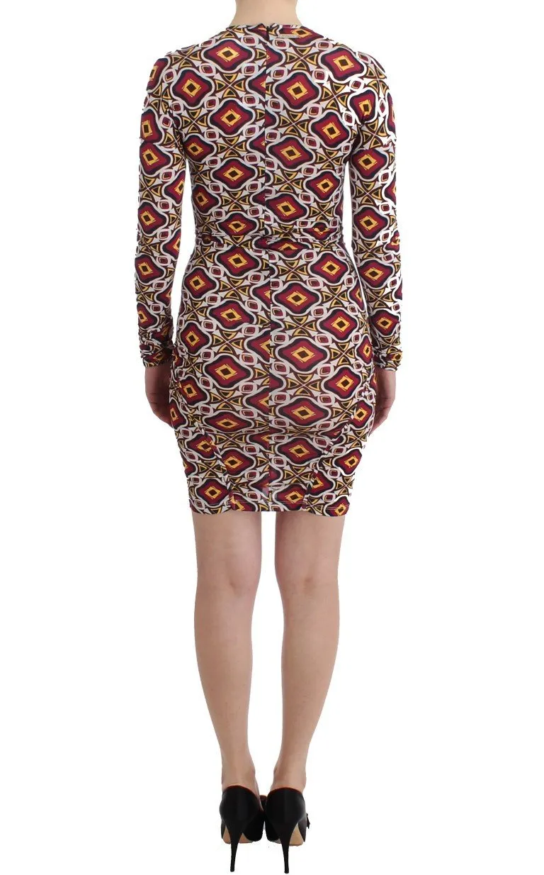 Multicolor Longsleeved Viscose Shift Cocktail Dress