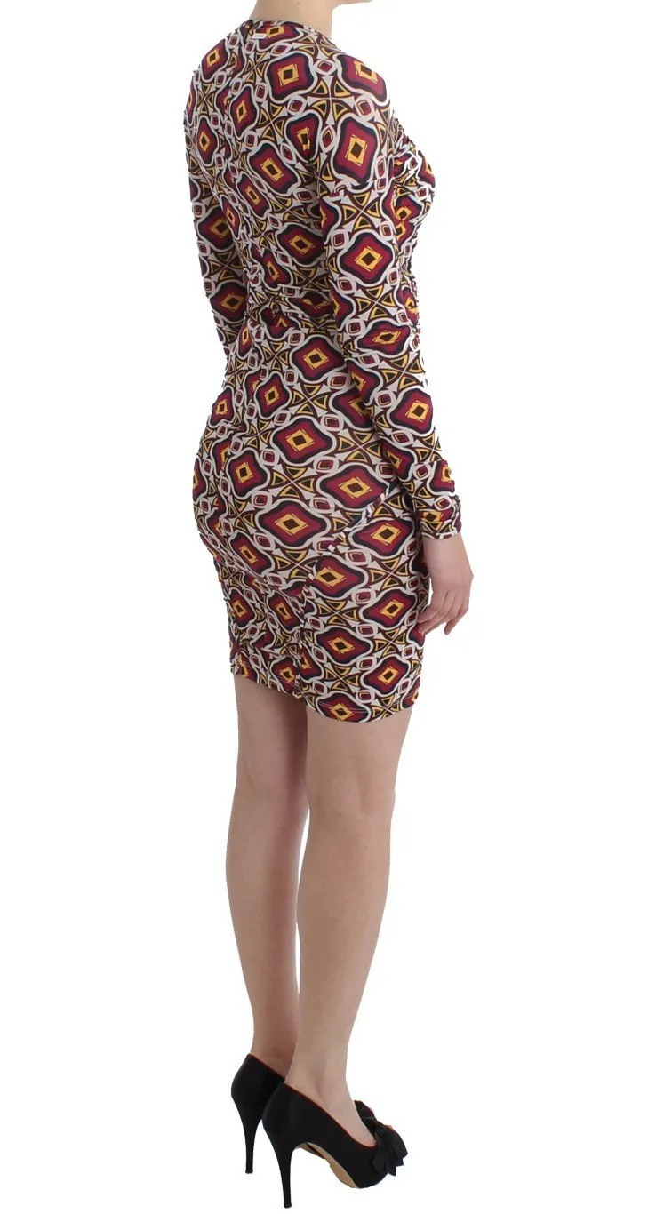 Multicolor Longsleeved Viscose Shift Cocktail Dress