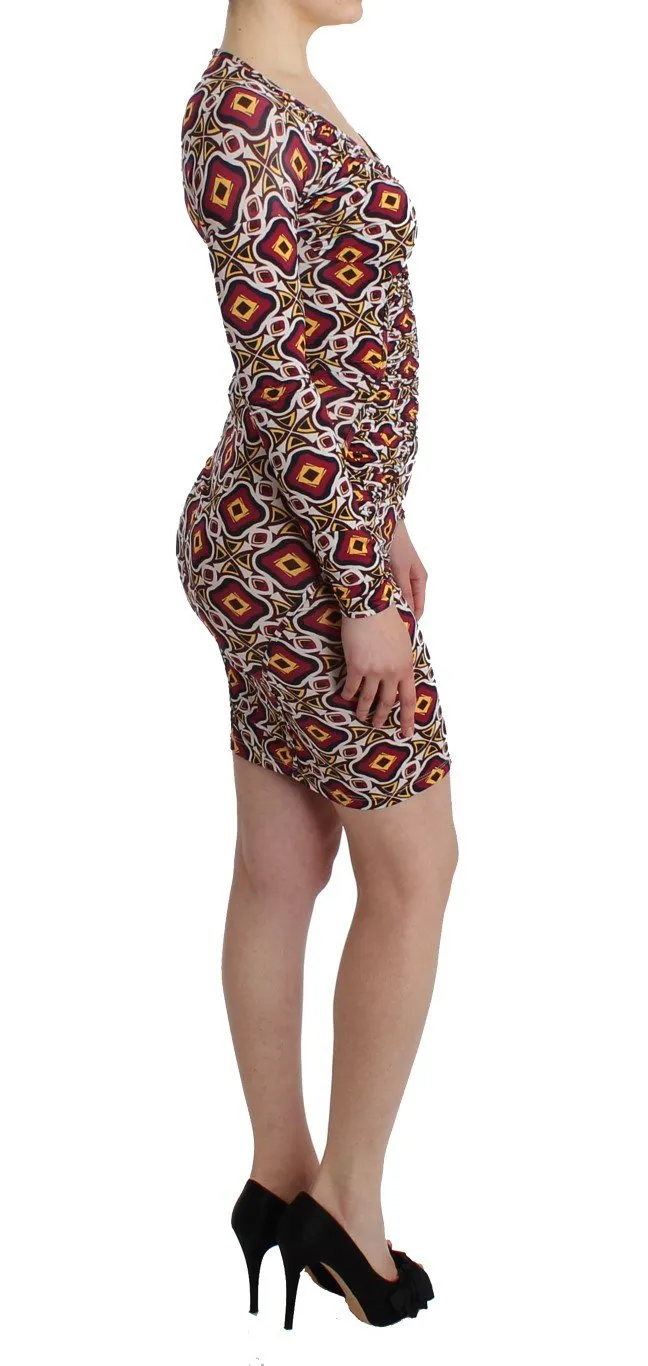 Multicolor Longsleeved Viscose Shift Cocktail Dress