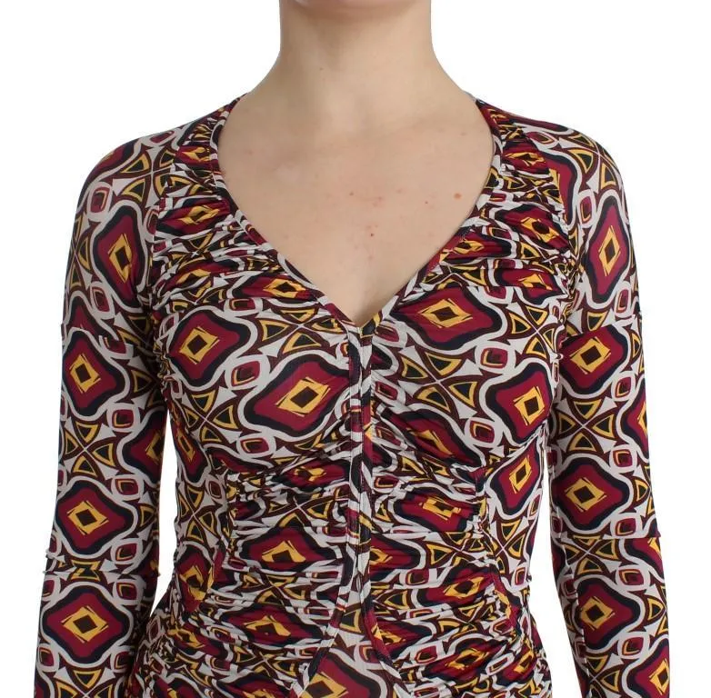 Multicolor Longsleeved Viscose Shift Cocktail Dress