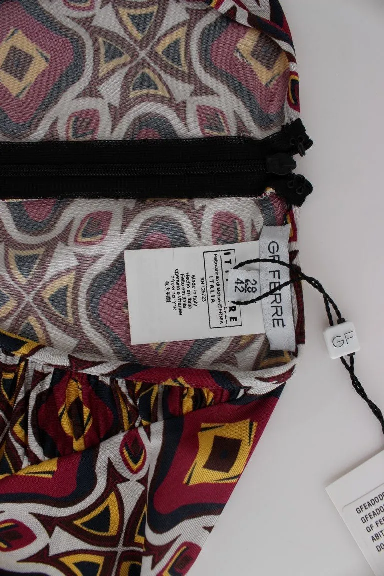 Multicolor Longsleeved Viscose Shift Cocktail Dress