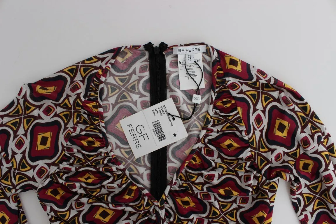 Multicolor Longsleeved Viscose Shift Cocktail Dress
