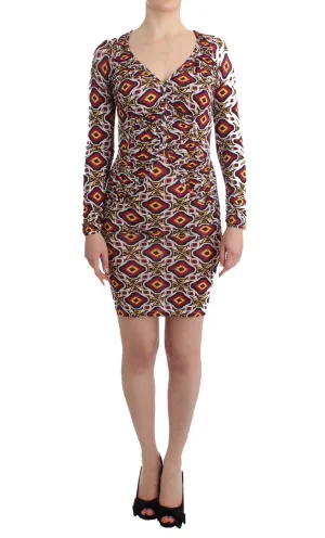 Multicolor Longsleeved Viscose Shift Cocktail Dress