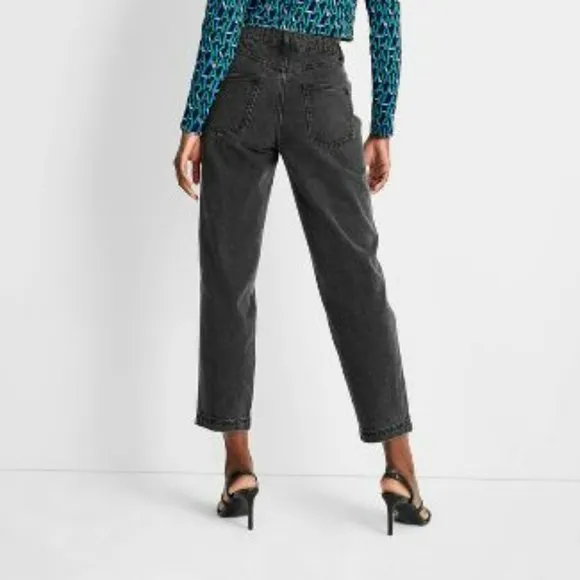 NEW  Future Collective Black High-Rise Overlap Waist Straight Leg Jeans Size 6