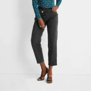 NEW  Future Collective Black High-Rise Overlap Waist Straight Leg Jeans Size 6