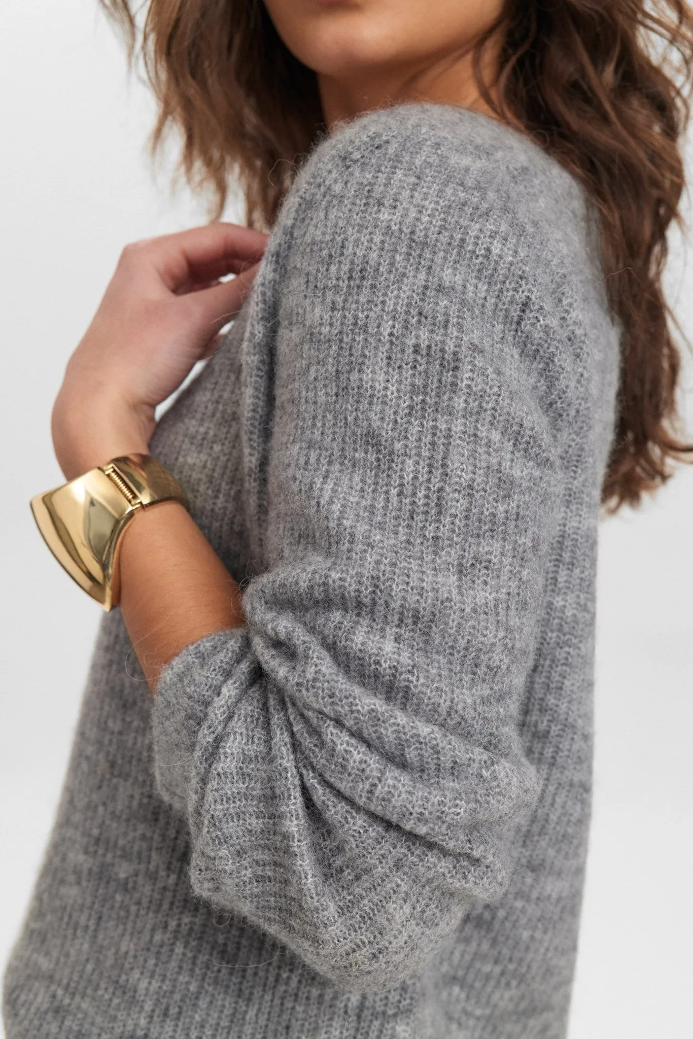NURIETTE RIB V-NECK PULLOVER - Medium Grey mel