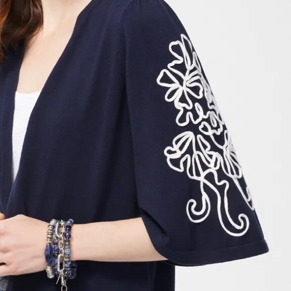 NWOT CHICO'S Soutache Embroidered Cardigan NAVY WHITE SZ-XXL