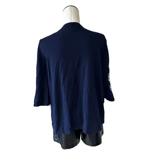 NWOT CHICO'S Soutache Embroidered Cardigan NAVY WHITE SZ-XXL