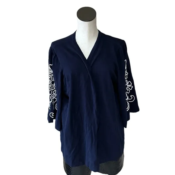 NWOT CHICO'S Soutache Embroidered Cardigan NAVY WHITE SZ-XXL