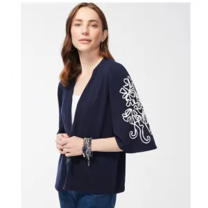 NWOT CHICO'S Soutache Embroidered Cardigan NAVY WHITE SZ-XXL