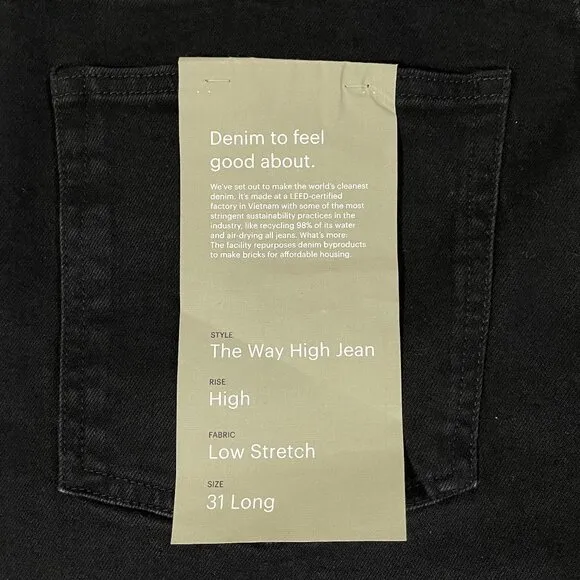 NWT Everlane The Way High Jean Womens 31 Long Coal Black