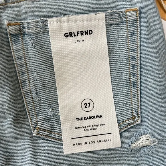 NWT GRLFRND Karolina High Rise Straight Skinny Leg Cotton Distress Jeans Size 27