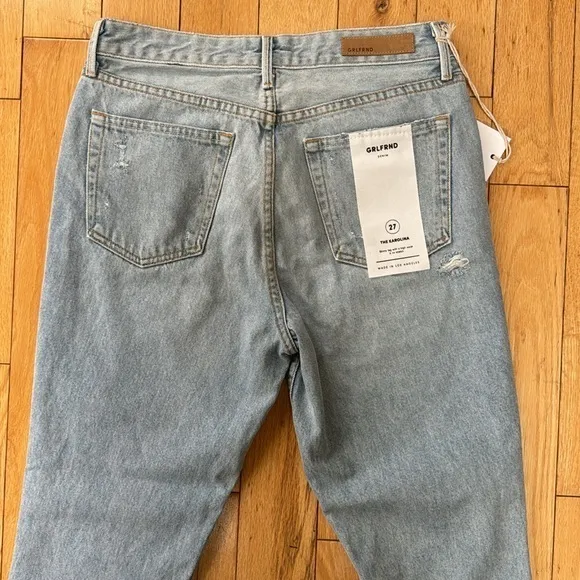 NWT GRLFRND Karolina High Rise Straight Skinny Leg Cotton Distress Jeans Size 27