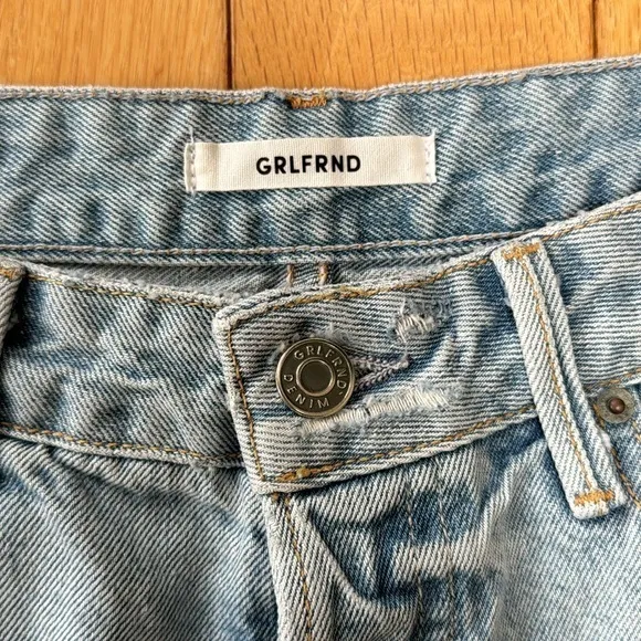 NWT GRLFRND Karolina High Rise Straight Skinny Leg Cotton Distress Jeans Size 27