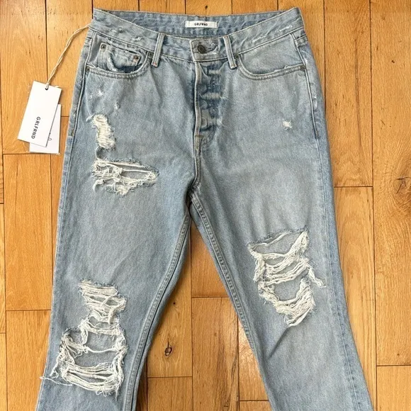 NWT GRLFRND Karolina High Rise Straight Skinny Leg Cotton Distress Jeans Size 27