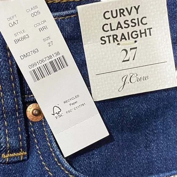NWT J Crew Curvy Classic Straight Leg High Rise Jeans Women’s Size 27
