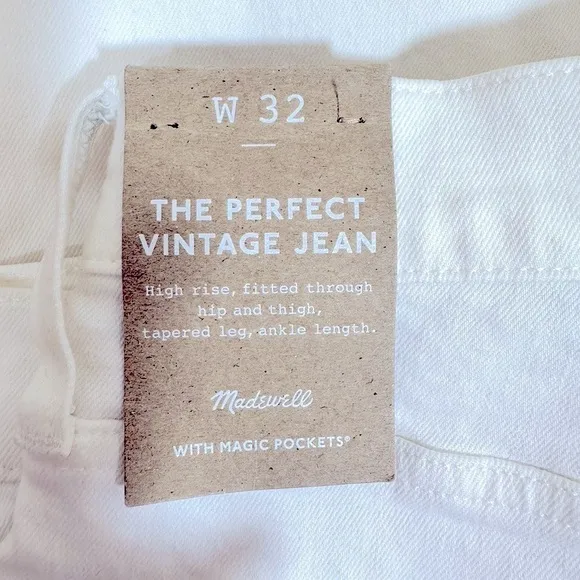 NWT Madewell The Perfect Vintage Jean White Size 32