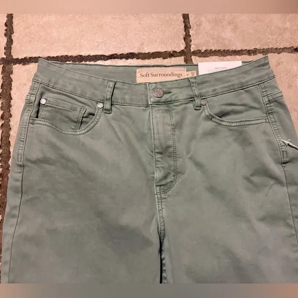 NWT Soft Surroundings Women’s 10 Fly Front Straight Leg Ultimate Denim Light Grn