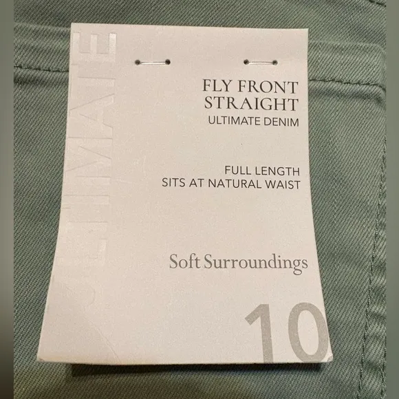 NWT Soft Surroundings Women’s 10 Fly Front Straight Leg Ultimate Denim Light Grn
