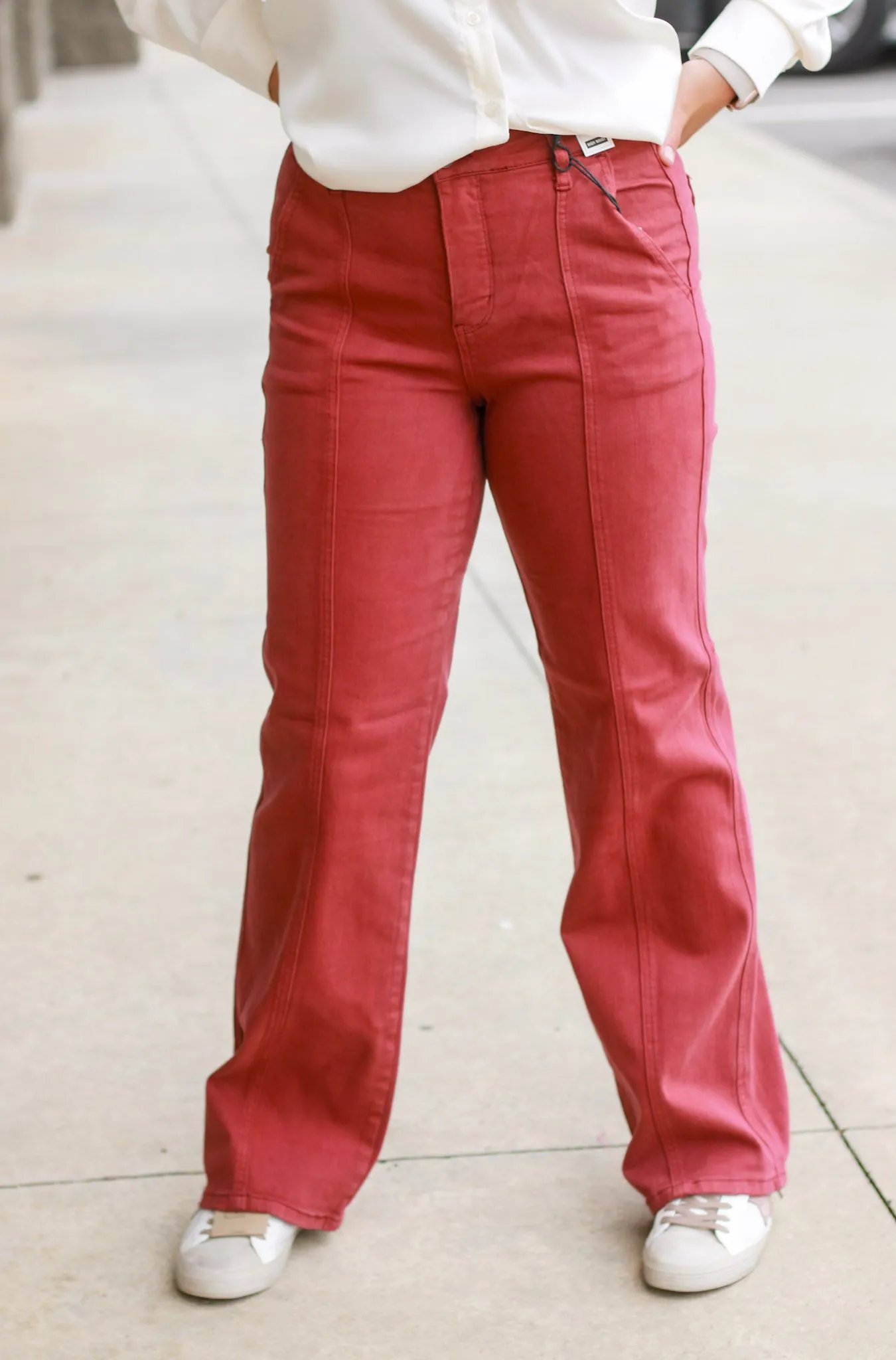 Off to Fall Judy Blue Straight Leg Jeans in Burgundy